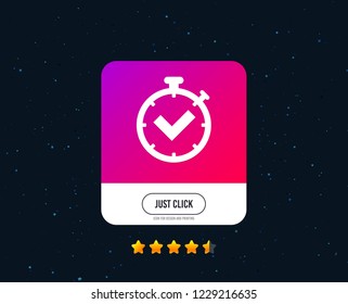 Symbol für Zeitgeberanzeige. Stoppuhrsymbol prüfen. Design von Web- oder Internetsymbolen. Bewertungssterne. Klicken Sie einfach auf die Schaltfläche. Zeitgebervektor