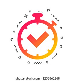 Timer sign icon. Check stopwatch symbol. Colorful geometric shapes. Gradient timer icon design.  Vector