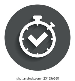 Timer sign icon. Check stopwatch symbol. Gray flat button with shadow. Modern UI website navigation. Vector