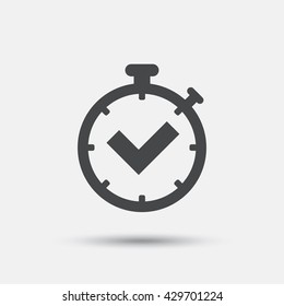 Timer sign icon. Check stopwatch symbol. Flat timer check web icon on white background. Vector