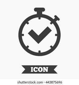Timer sign icon. Check stopwatch symbol. Graphic design element. Flat timer check symbol on white background. Vector