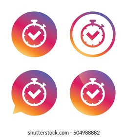 Timer sign icon. Check stopwatch symbol.
