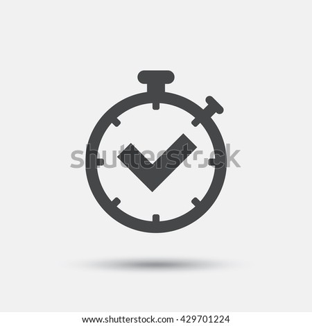 Timer sign icon. Check stopwatch symbol. Flat timer check web icon on white background. Vector