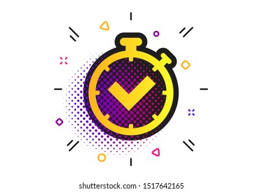 Timer sign icon. Halftone dots pattern. Check stopwatch symbol. Classic flat timer icon. Vector