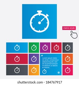 Timer sign icon. Stopwatch symbol. Metro style buttons. Modern interface website buttons with hand cursor pointer. Vector