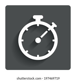 Timer sign icon. Stopwatch symbol. Gray flat button with shadow. Modern UI website navigation. Vector