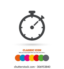 Timer sign icon. Stopwatch symbol. Classic flat icon. Colored circles. Vector