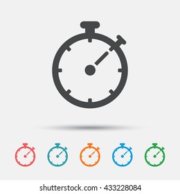 Timer sign icon. Stopwatch symbol. Graphic element on white background. Colour clean flat timer icons. Vector