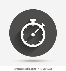 Timer sign icon. Stopwatch symbol. Circle flat button with shadow. Vector