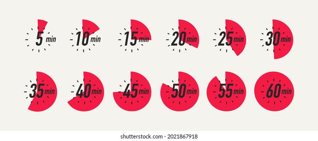 Timer simbol vector set isolated on white background. Clock, stopwatch, cooking time label. EPS 10