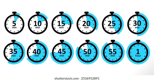 timer or stopwatch icons collection. countdown for kitchen, cooking, sports, speed, deadline etc use. speed measuring icons	
