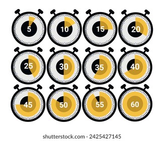 Timer, stopwatch icons set 10 20 30 40 50 60 seconds. Cooking time.