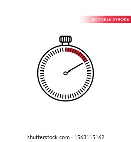 Timer or stopwatch with minutes scale simple vector in red and black editable line. Chronometer for time, clock symbol.