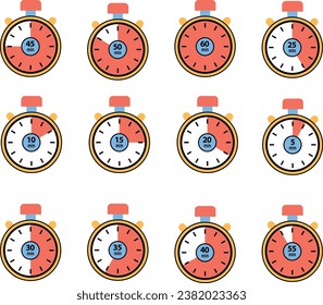 Timer and Stopwatch Vector Flat Design Collection, Time Illustration 