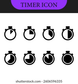 Timer and stopwatch vector icons set. Countdown timer vector icons. Time management. Deadline, punctuality and time management and optimization Countdown 5, 10, 20, 30, 60 minutes. Vector illustration