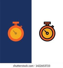 Timer, Stopwatch, Watch, Time  Icons. Flat and Line Filled Icon Set Vector Blue Background