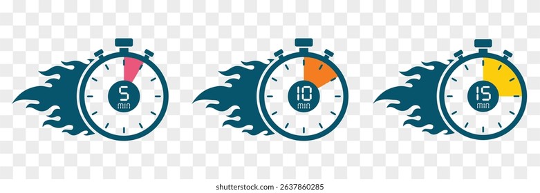 Timer and stopwatches  blue icon set with 5,10,15 mins digital numbers on transparent background. Countdown timer and clock icons. Time tracking symbols. Vector illustration - Powered by Shutterstock - Get 15% off with code: PIKWIZARD15