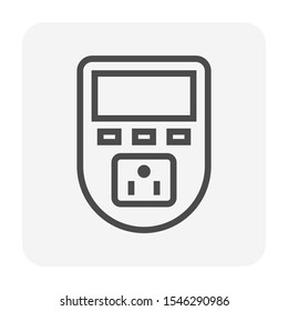 Timer Switch Vector Icon. Electric Energy Control By Automatic Electronic Program To Setting On Button Menu. For Wall Socket, Outlet, Power Plug Of Electricity To On, Off, Interval, Delay And Cycle.