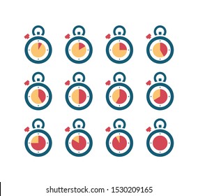 Timer symbols. 24 hour animation clocks fast digital minutes vector pictograms