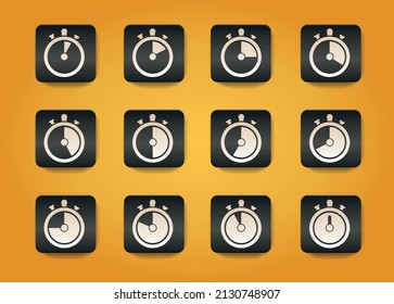 Timer symbols on black buttons on yellow background