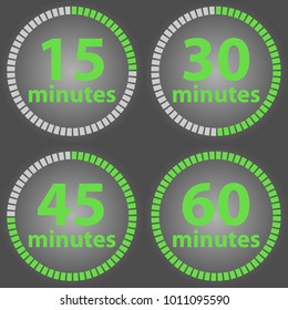 Timer of time with minutes isolated on a black background. Flat design vector illustration, vector.