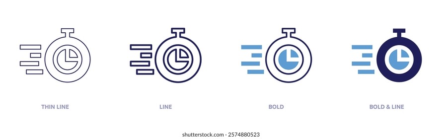 Timer update icon in 4 different styles. Thin Line, Line, Bold, and Bold Line. Duotone style. Editable stroke.