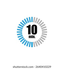 Timer vector icon. Ten minute shape. Blue gray design. White background symbol.