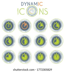 Timer vector icons on white background with dynamic lines for animation for web and user interface design