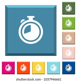 Timer white icons on edged square buttons in various trendy colors