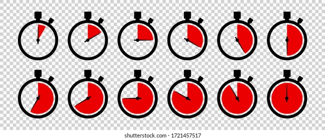 Timers icon on transparent background. Isolated vector elements. Stopwatch symbol. Vector countdown circle clock counter timer. Fast time icon. Circle arrow icon. EPS 10