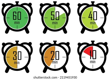 Timers icon on white background. Isolated vector set of elements time or timer. Stopwatch symbol. Vector countdown circle clock counter timer. Fast time icon. Circle arrow icon.