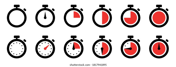 Timers icon set. Countdown timer symbol. Timer. Stopwatch collection - stock vector.