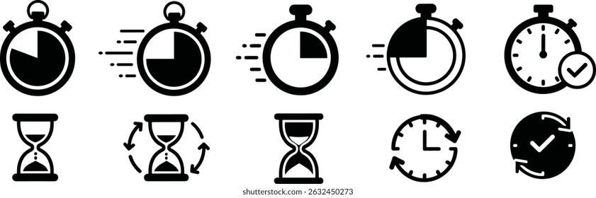 Timers icon set on transparent background. Stopwatch symbol. countdown Timer vector