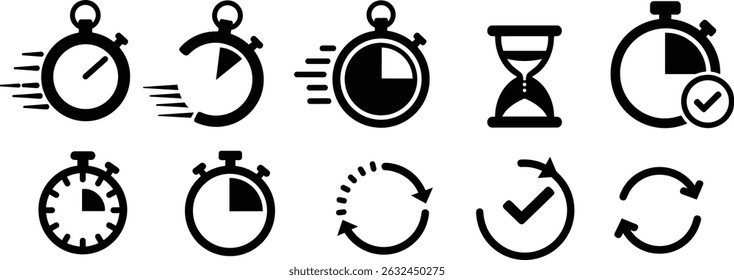 Timers icon set on transparent background. Stopwatch symbol. countdown Timer vector