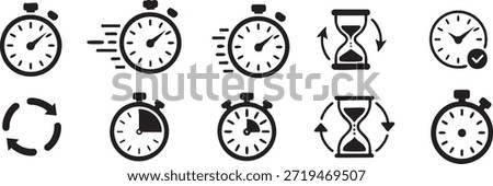 Timers' icon set on transparent background. Stopwatch symbol. countdown Timer vector illustration