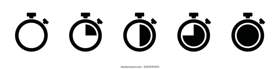 Icono de temporizador establecido en fondo blanco. Stopwatch, Countdown, el símbolo del icono del temporizador. Ilustración del vector