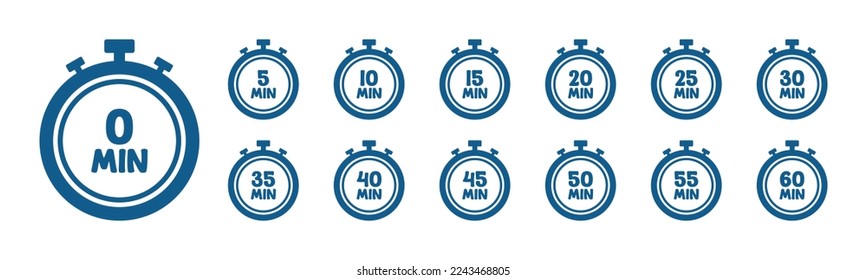 Timers icon set. Stopwatch sign symbol. Countdown timer vector illustration. Seconds, minute, and hours counter clock symbol.