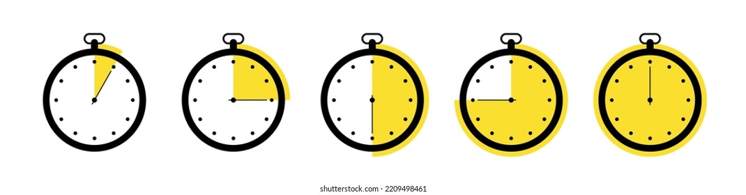 Timers icon set. Stopwatch, timer icons set. Timer and stopwatch icons. Countdown timer collection. Isolated vector set of elements time or timer. Stopwatch symbol. Fast time icon. Circle arrow icon.