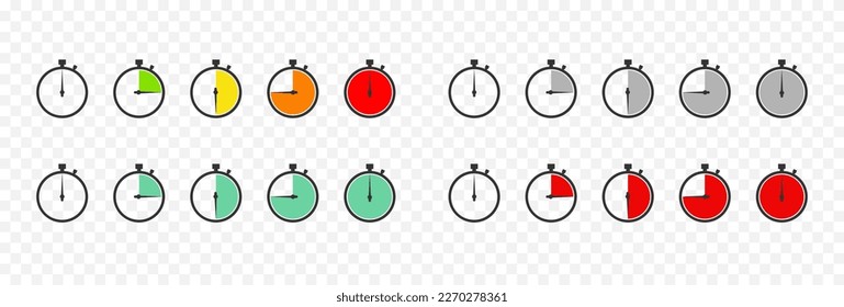 Timers icons on transparent background. Fast time icon. Circle arrow icon. Label cooking time. Vector illustration. 