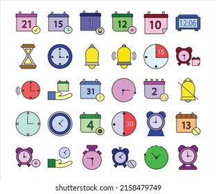 times and calendar set vector type icon