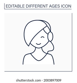 Times of life line icon. Puberty period. Young girl grow up. Teenager. Different ages concept. Isolated vector illustration. Editable stroke