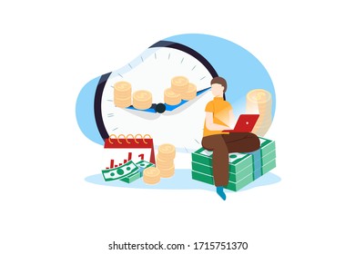 Times is money concept. Flat vector illustration isolated on white background.
