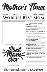 Mother’s Times - Mother's Day gift, memories, quick, easy, wonderful, touching gift. Print the template, that kids can fill in all the details about their mom.