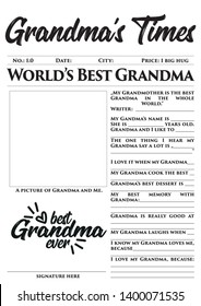 Grandma’s Times - Mother's Day gift, memories, quick, easy, wonderful, touching gift. Print the template, that kids can fill in all the details about their mom.