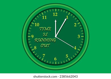 times is running out. green color background. and analog clock. vector illustration. Time is Running Out Concept. Deadline Ending Soon