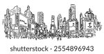 Times Square New York USA doodle hatching vector sketch