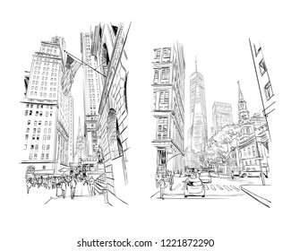 Times square. New York. USA. Hand drawn city sketch. Vector illustration.