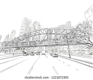 Times square. New York. USA. Hand drawn city sketch. Vector illustration.