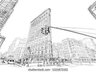 Times Square. Nueva York. EE.UU. Dibujo de la ciudad dibujado a mano. Ilustración vectorial. Vector de stock