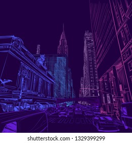 Times square. New York. USA. Hand drawn city sketch. Vector illustration.